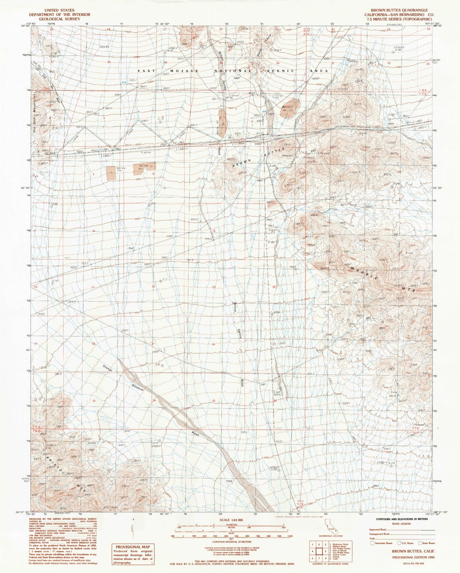 Classic USGS Brown Buttes California 7.5'x7.5' Topo Map Image