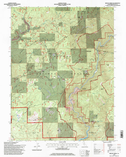 Classic USGS Brush Creek California 7.5'x7.5' Topo Map Image