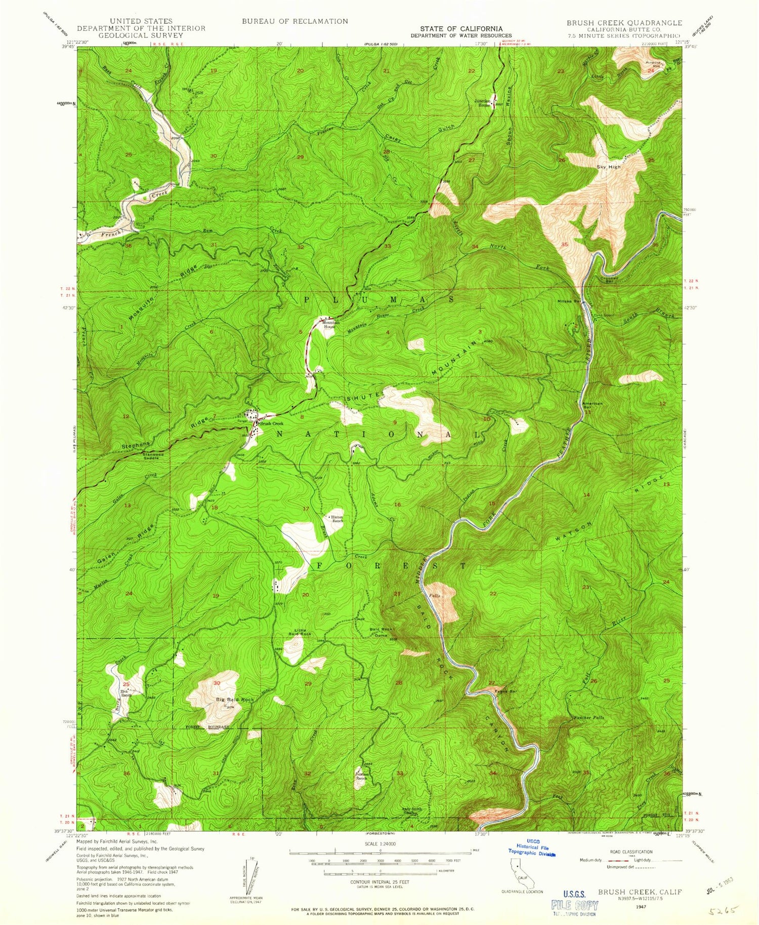 Classic USGS Brush Creek California 7.5'x7.5' Topo Map Image
