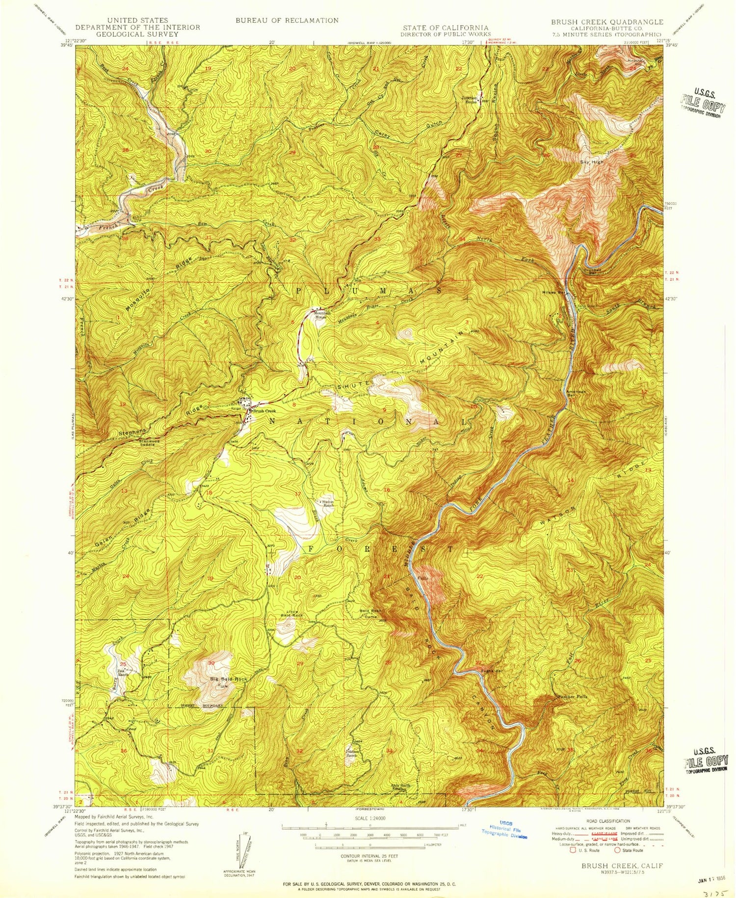 Classic USGS Brush Creek California 7.5'x7.5' Topo Map Image