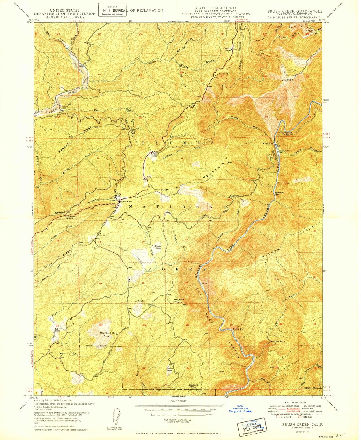 Classic USGS Brush Creek California 7.5'x7.5' Topo Map Image