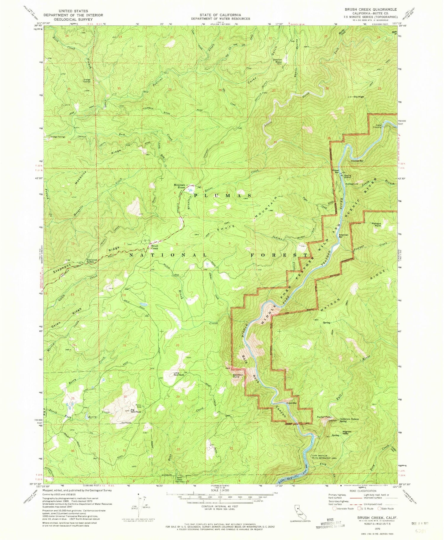 Classic USGS Brush Creek California 7.5'x7.5' Topo Map Image