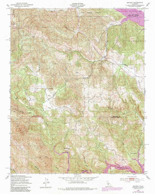 Classic USGS Bryson California 7.5'x7.5' Topo Map Image