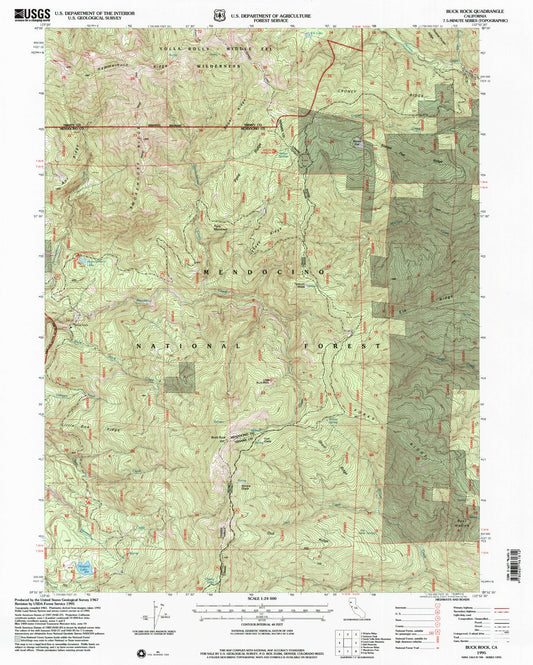Classic USGS Buck Rock California 7.5'x7.5' Topo Map Image