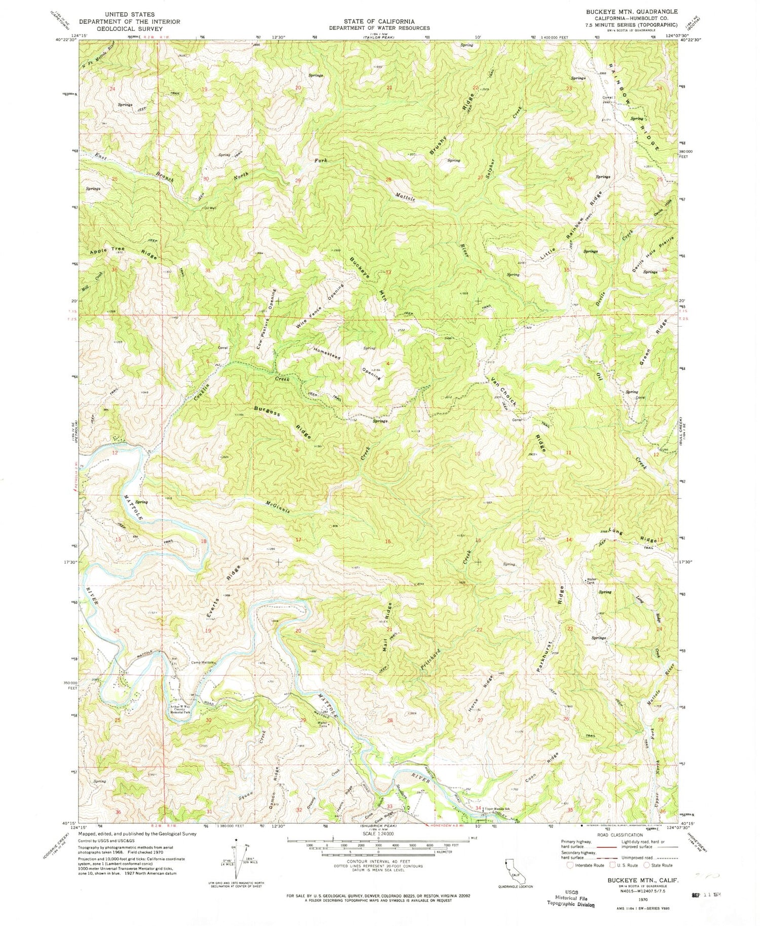 Classic USGS Buckeye Mountain California 7.5'x7.5' Topo Map Image