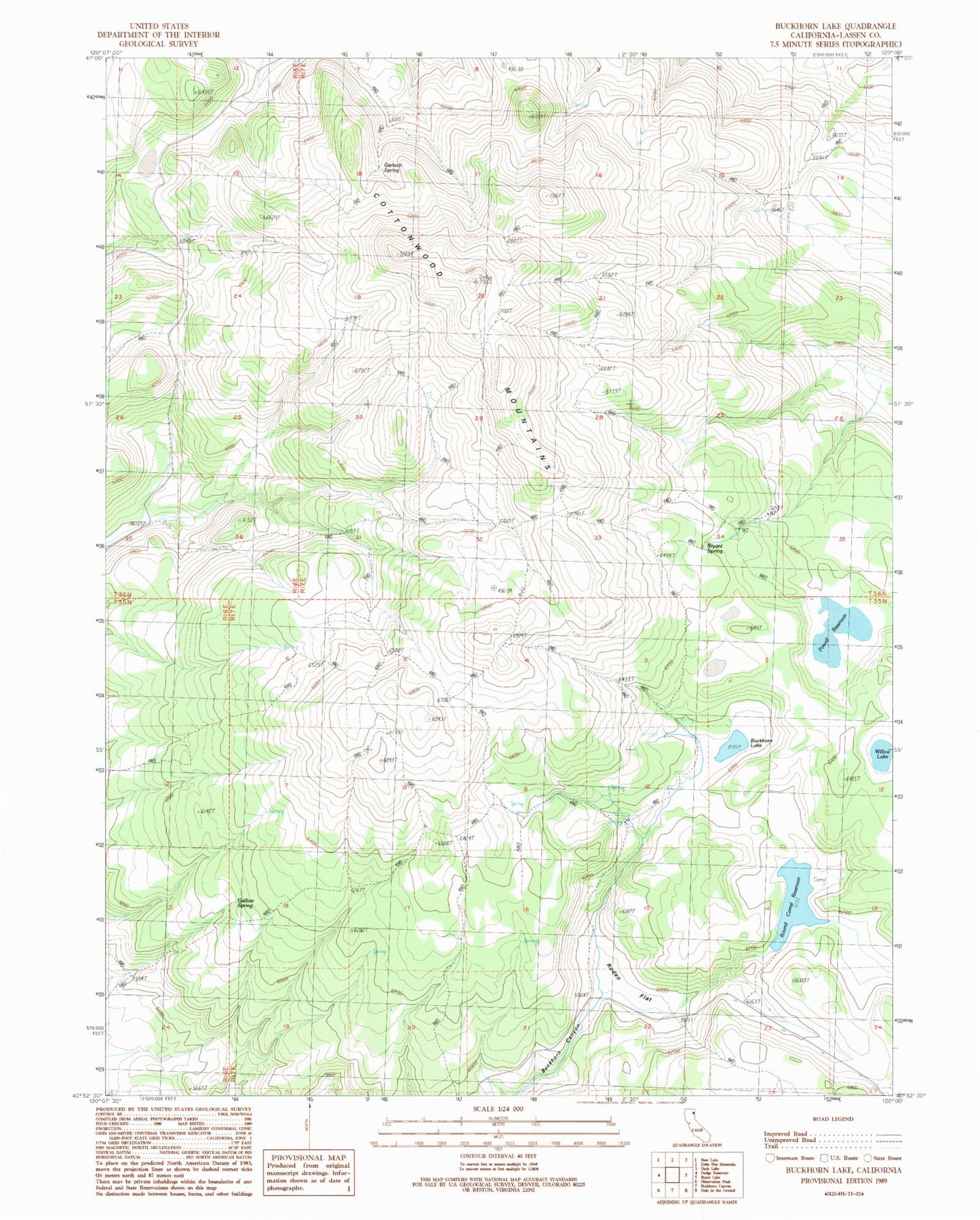 Classic USGS Buckhorn Lake California 7.5'x7.5' Topo Map Image