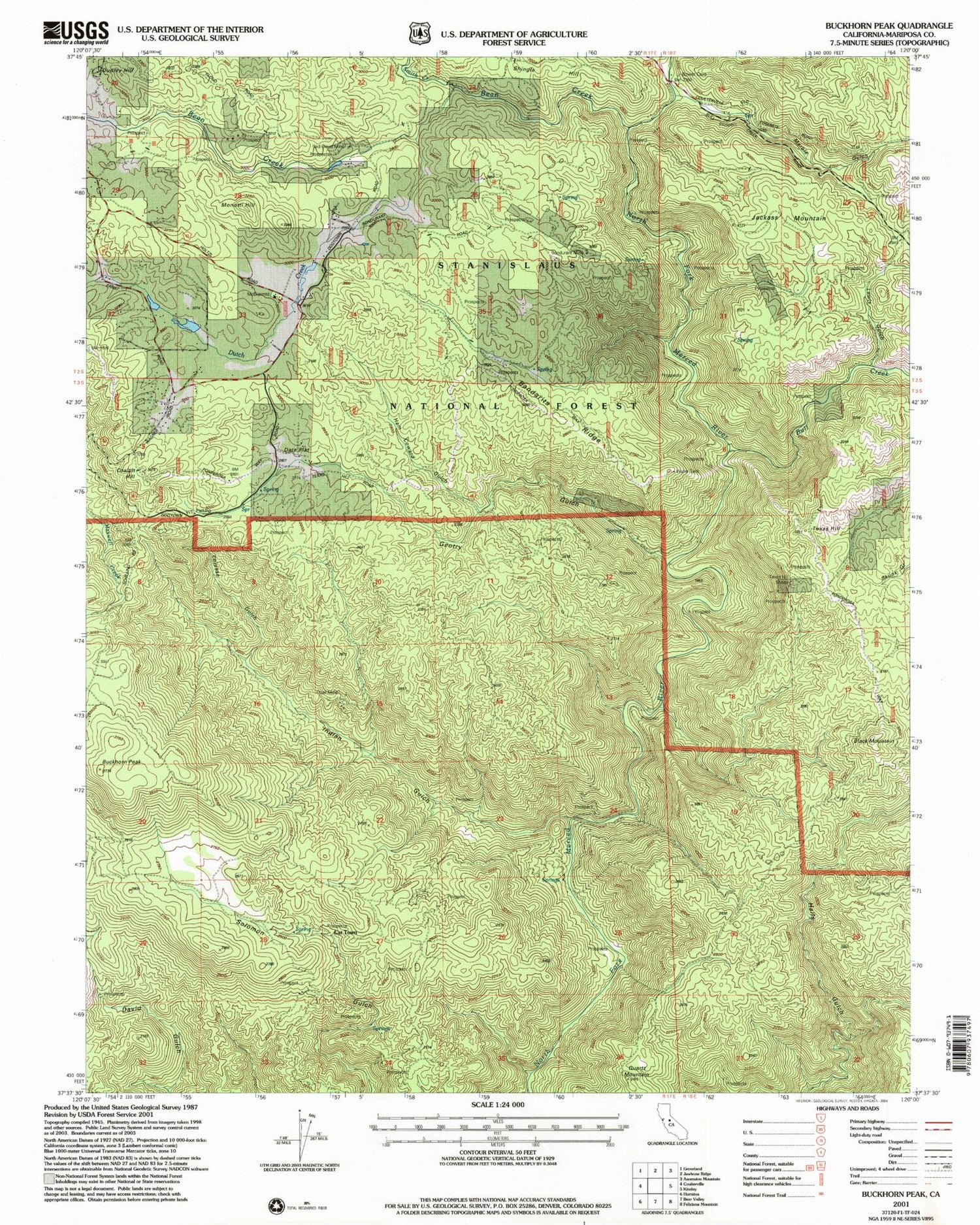 Classic USGS Buckhorn Peak California 7.5'x7.5' Topo Map Image
