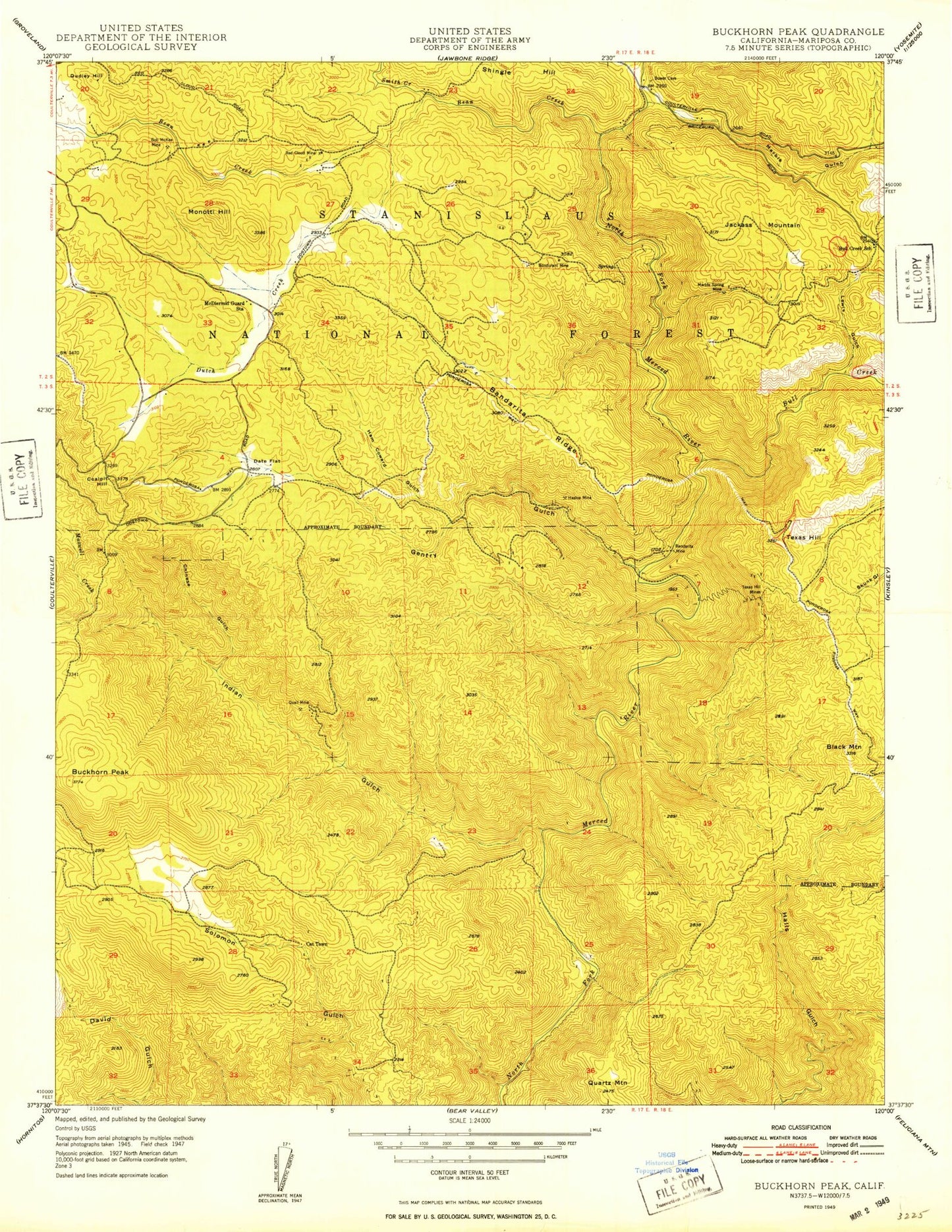 Classic USGS Buckhorn Peak California 7.5'x7.5' Topo Map Image