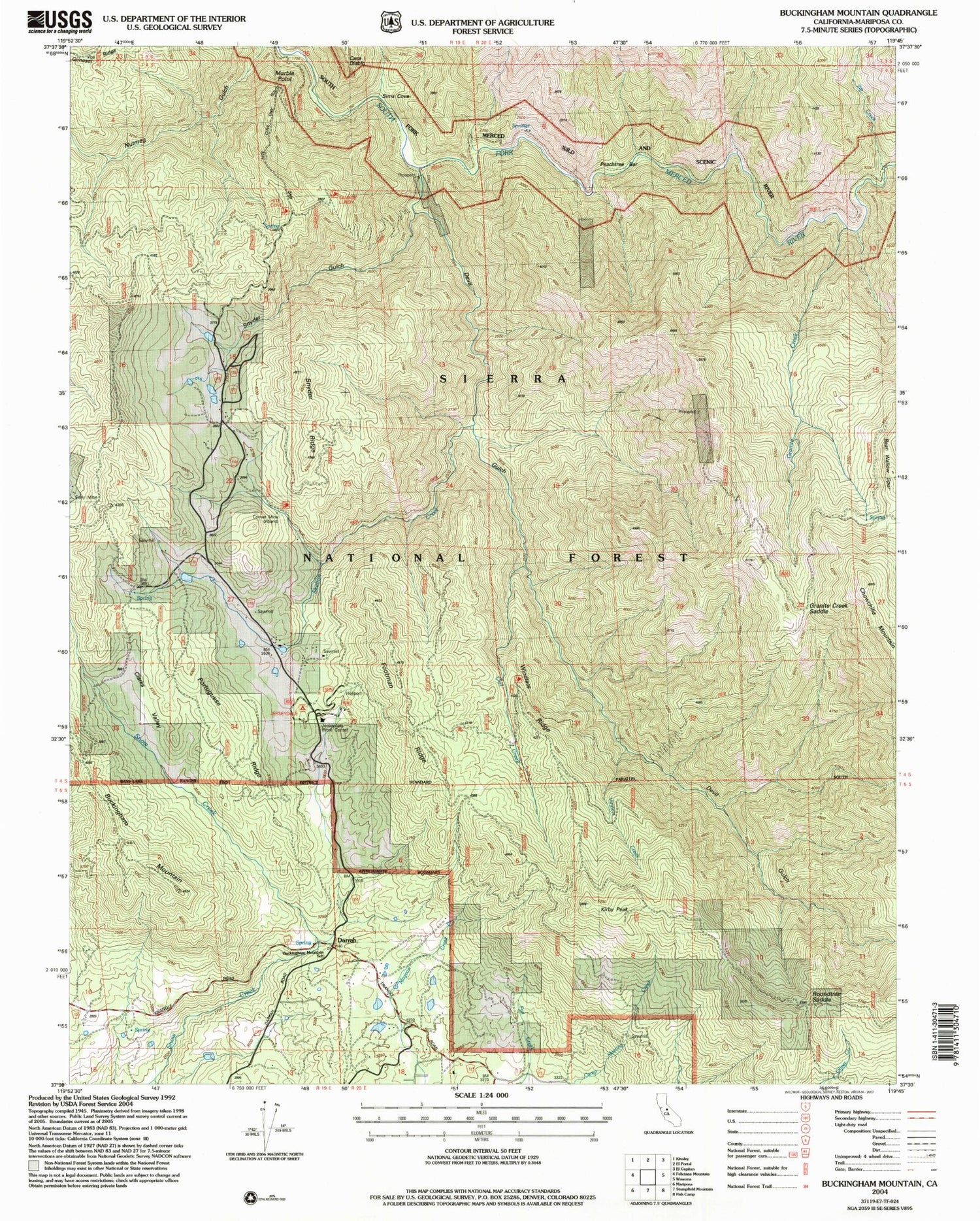 Classic USGS Buckingham Mountain California 7.5'x7.5' Topo Map Image