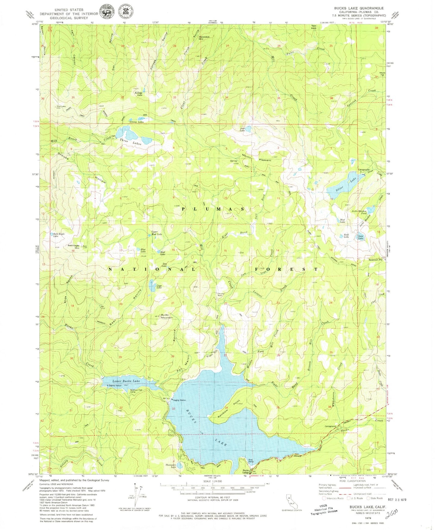 Classic USGS Bucks Lake California 7.5'x7.5' Topo Map Image