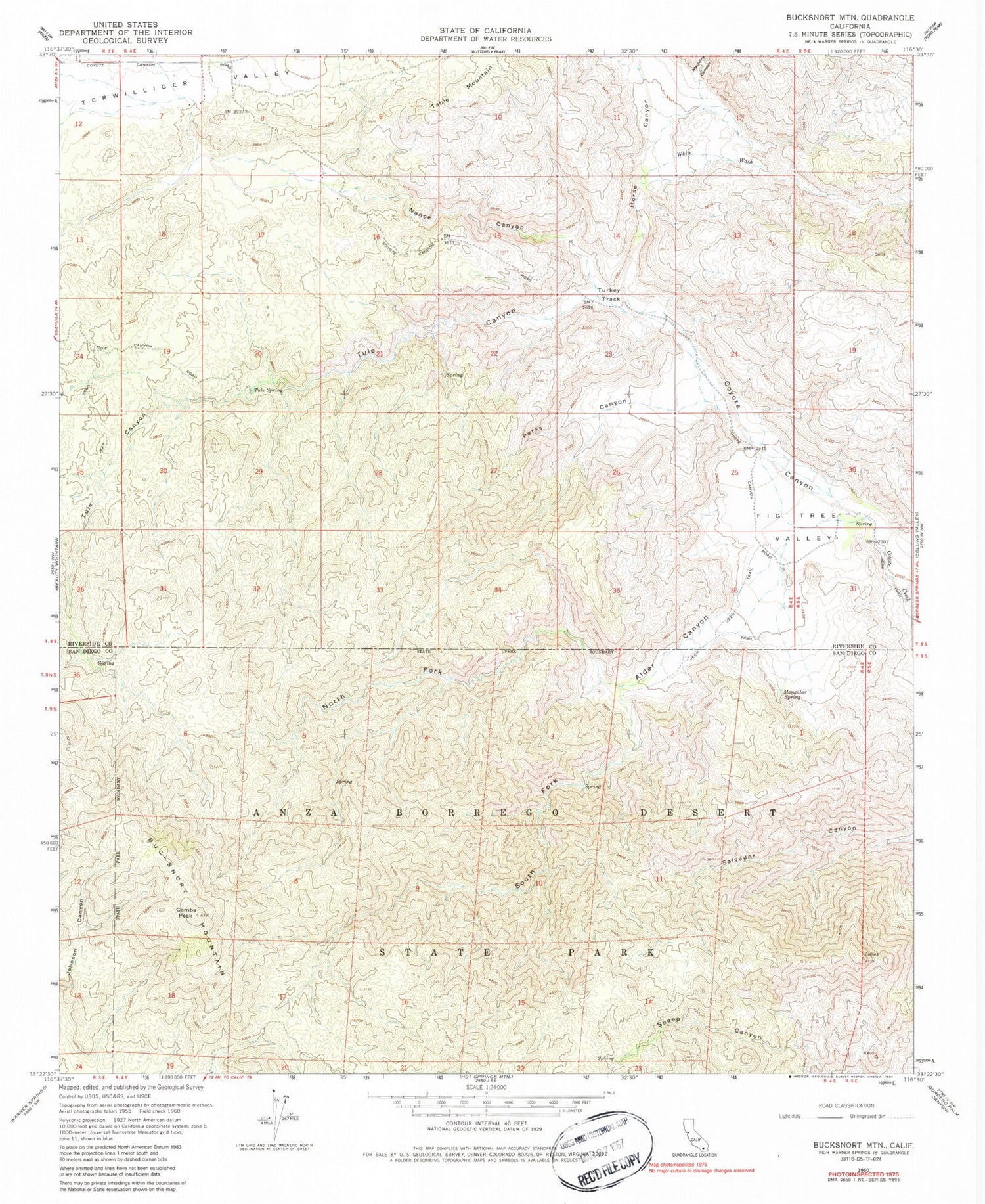 Classic USGS Bucksnort Mountain California 7.5'x7.5' Topo Map Image
