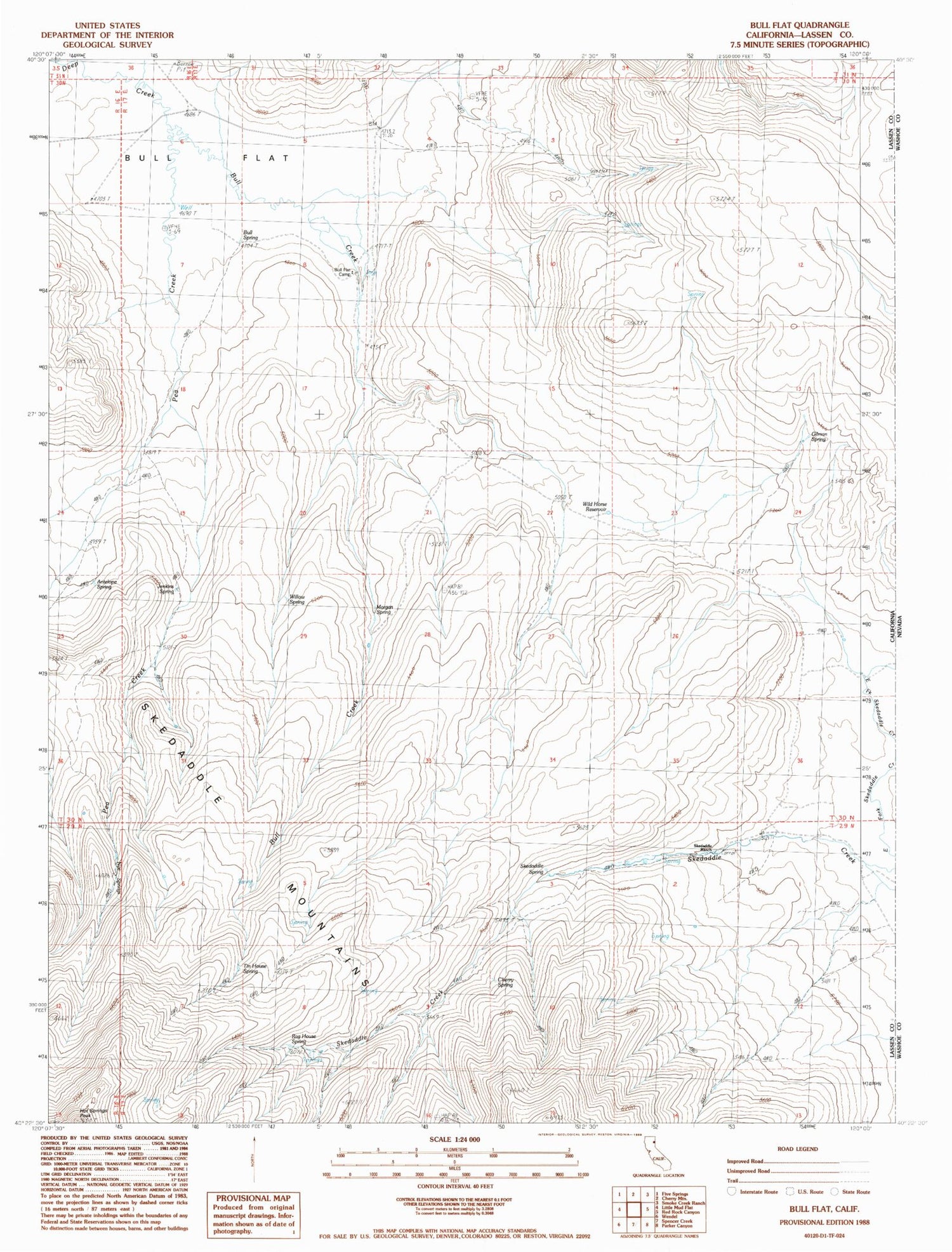 Classic USGS Bull Flat California 7.5'x7.5' Topo Map Image