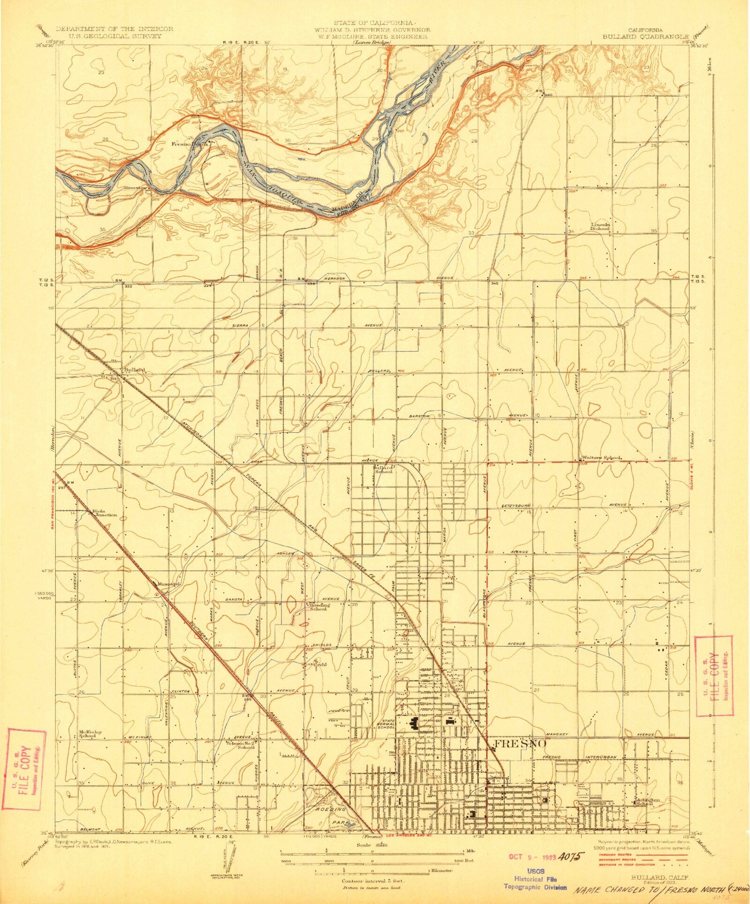 Classic USGS Fresno North California 7.5'x7.5' Topo Map Image