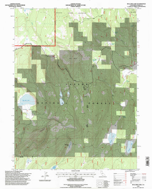Classic USGS Bullard Lake California 7.5'x7.5' Topo Map Image