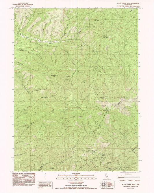 Classic USGS Bully Choop Mountain California 7.5'x7.5' Topo Map Image