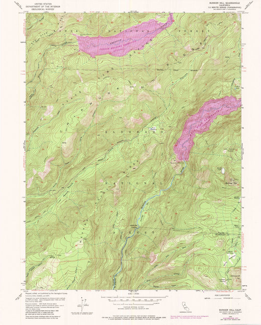Classic USGS Bunker Hill California 7.5'x7.5' Topo Map Image