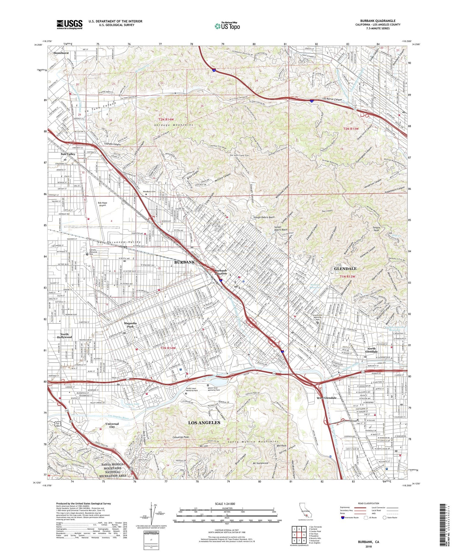 Burbank California US Topo Map Image