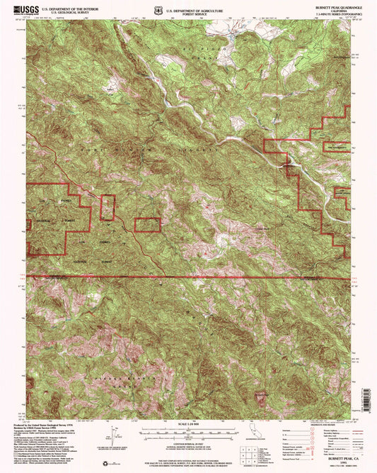 Classic USGS Burnett Peak California 7.5'x7.5' Topo Map Image