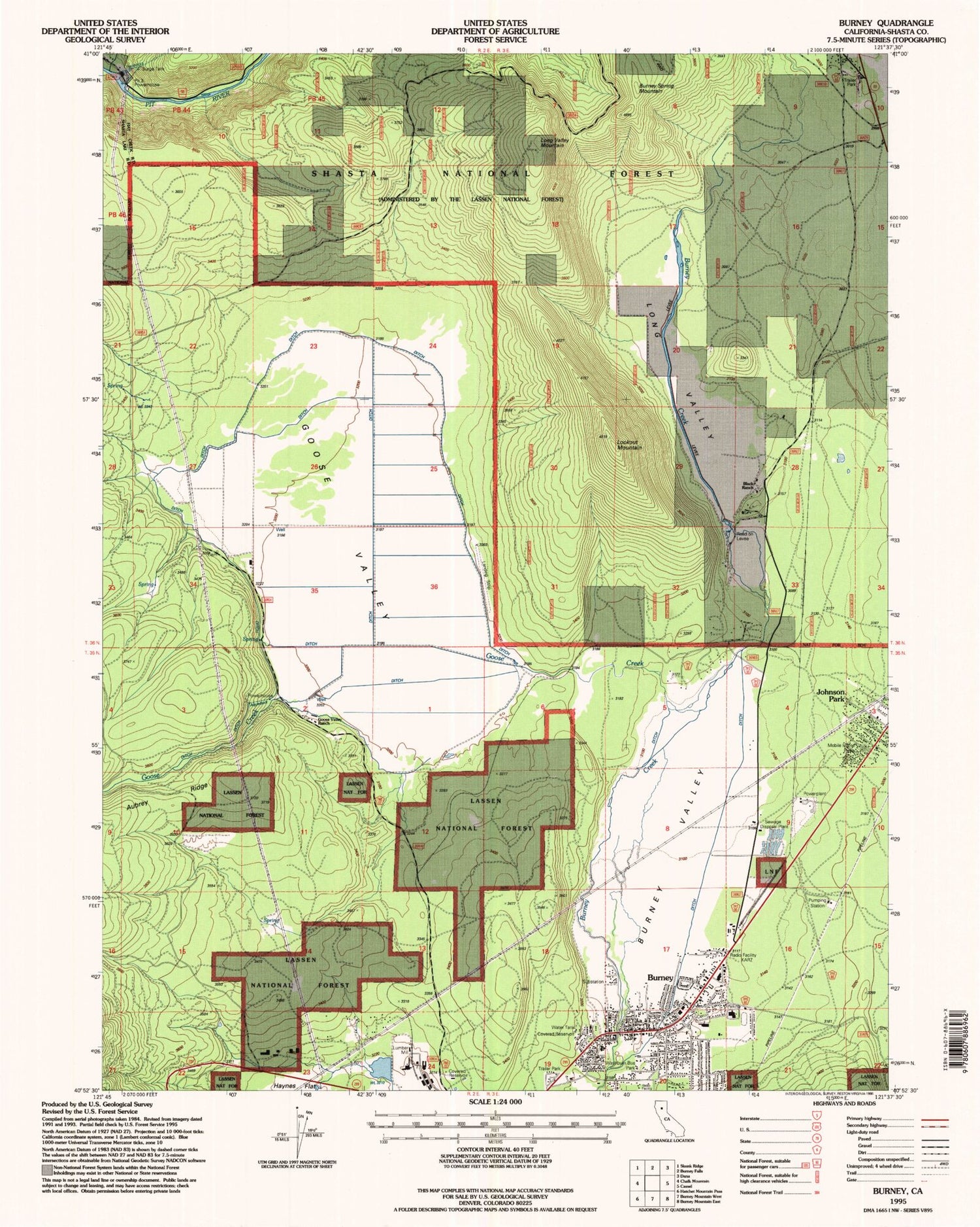 Classic USGS Burney California 7.5'x7.5' Topo Map Image