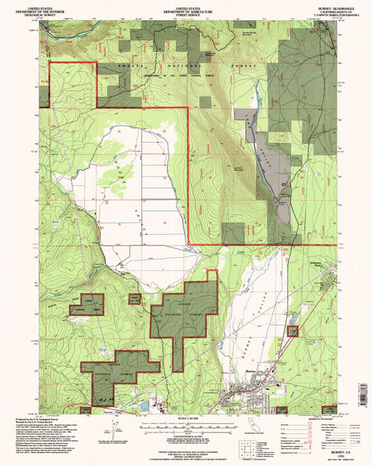 Classic USGS Burney California 7.5'x7.5' Topo Map Image