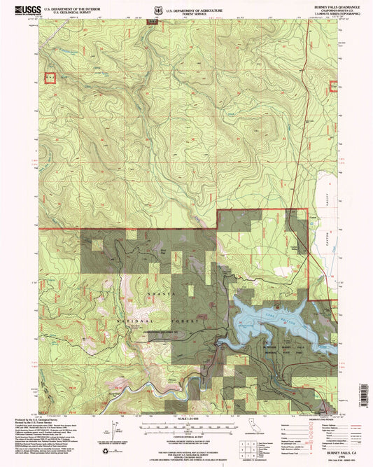 Classic USGS Burney Falls California 7.5'x7.5' Topo Map Image