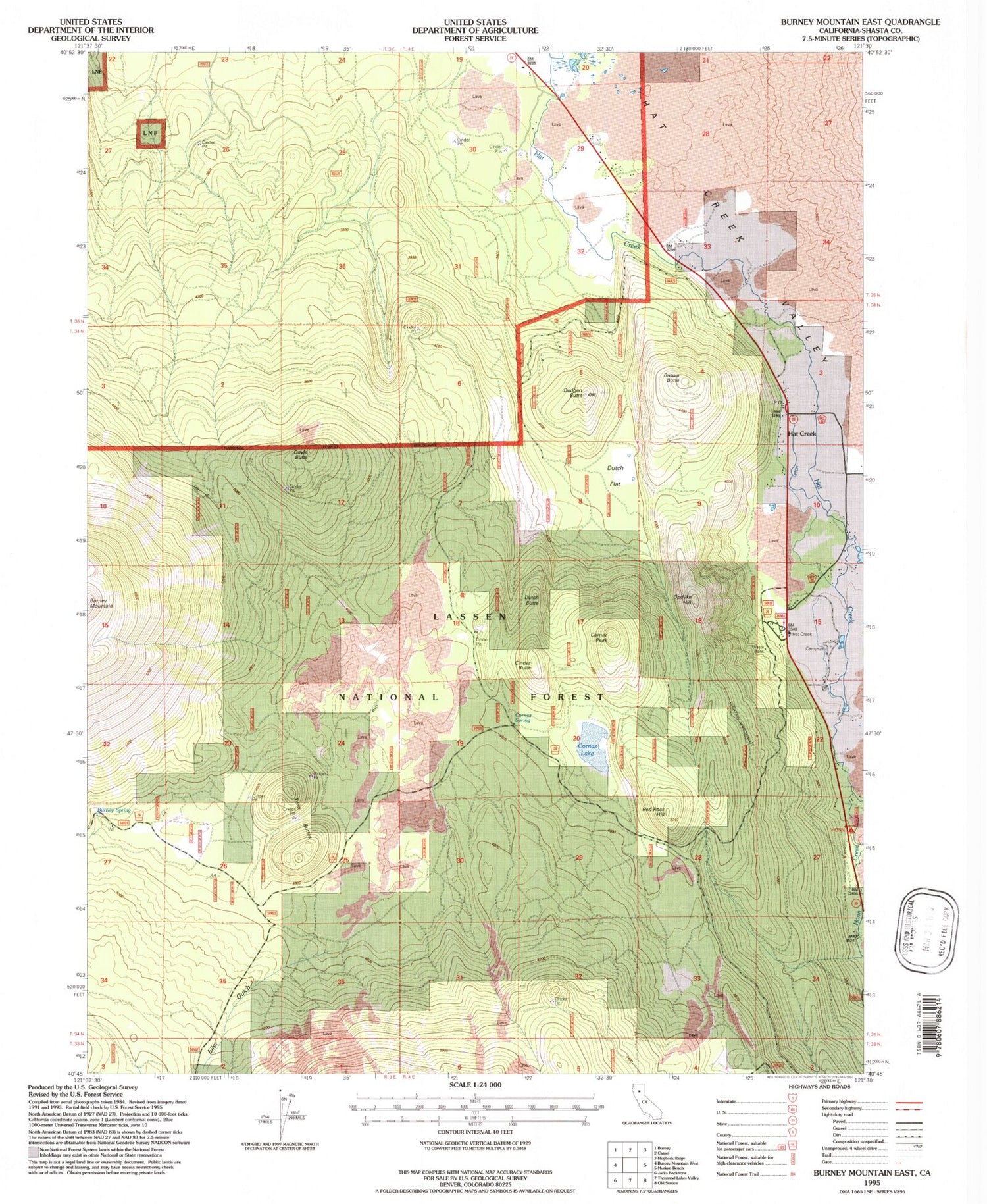 Classic USGS Burney Mountain East California 7.5'x7.5' Topo Map Image