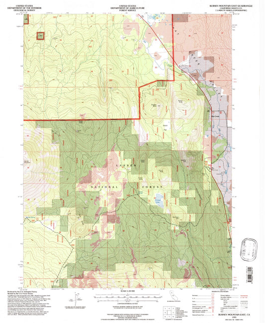 Classic USGS Burney Mountain East California 7.5'x7.5' Topo Map Image