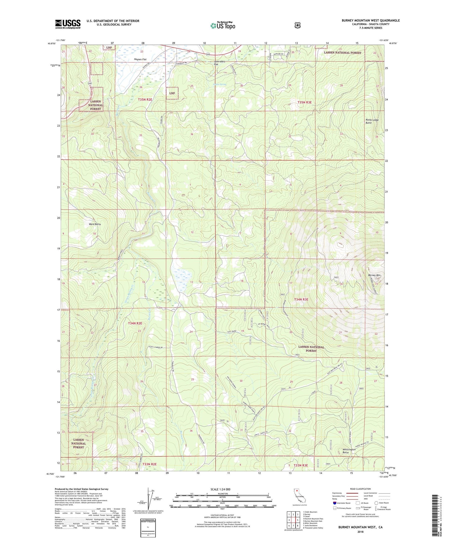 Burney Mountain West California US Topo Map Image
