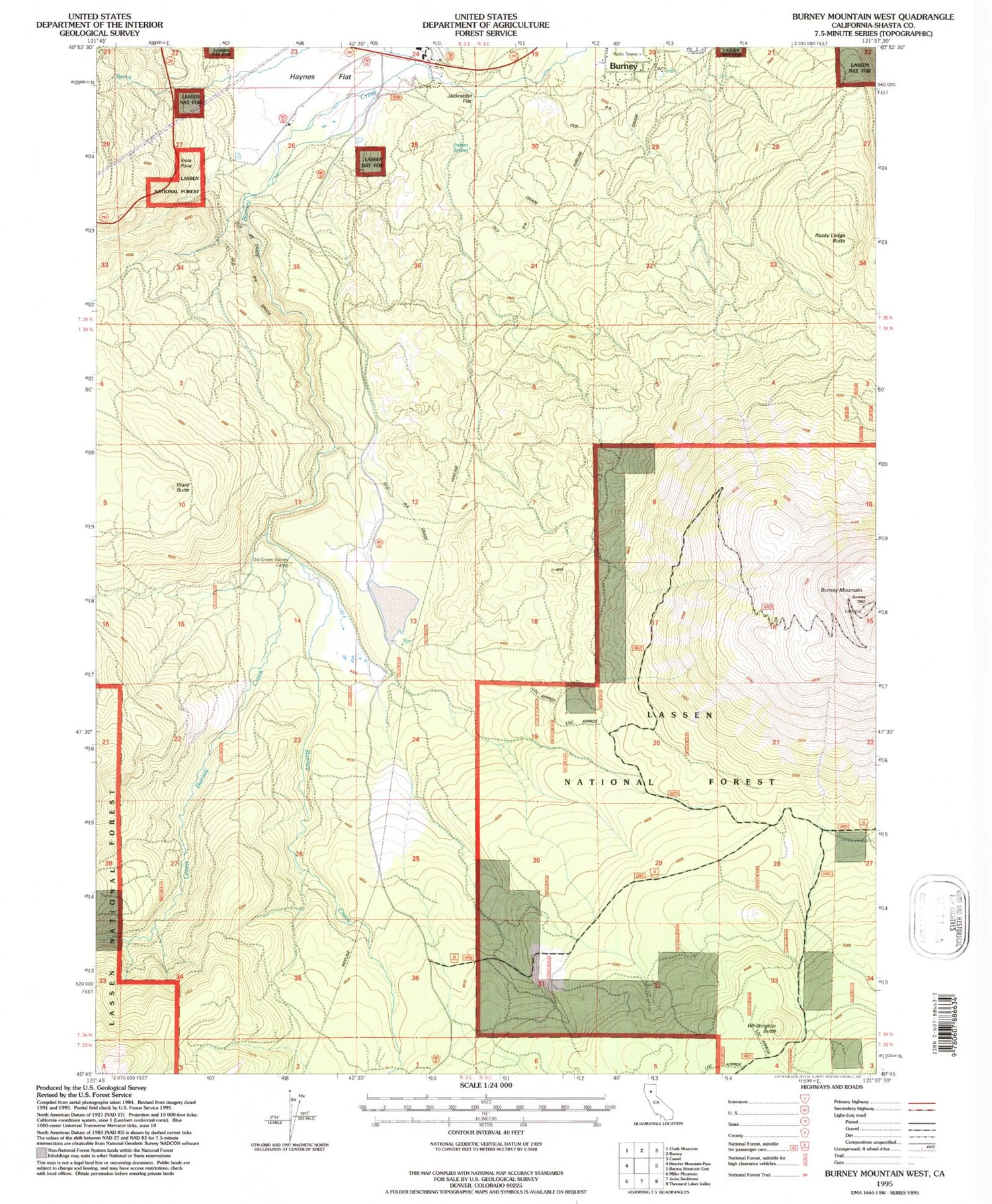Classic USGS Burney Mountain West California 7.5'x7.5' Topo Map Image