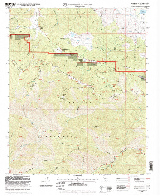 Classic USGS Burnt Peak California 7.5'x7.5' Topo Map Image