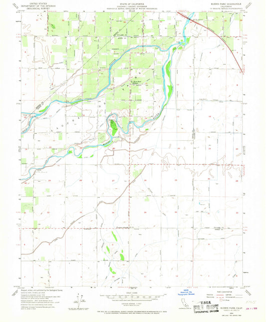 Classic USGS Burris Park California 7.5'x7.5' Topo Map Image