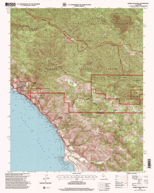 Classic USGS Burro Mountain California 7.5'x7.5' Topo Map Image