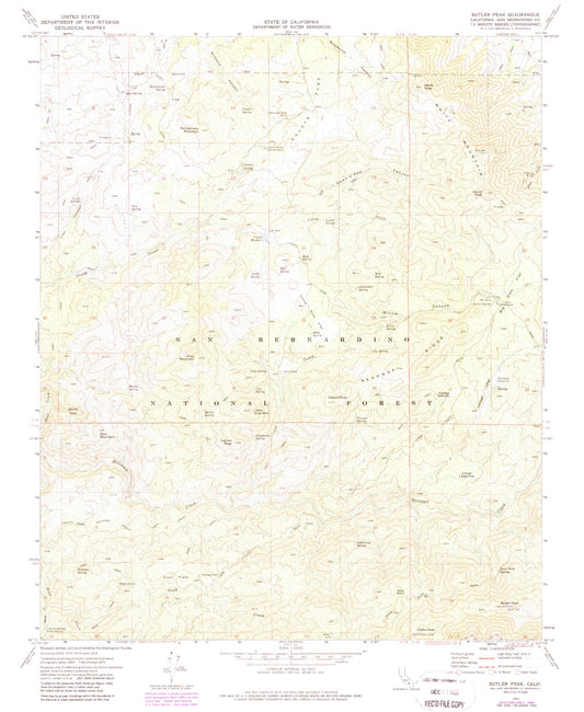 USGS Classic Butler Peak California 7.5'x7.5' Topo Map Image