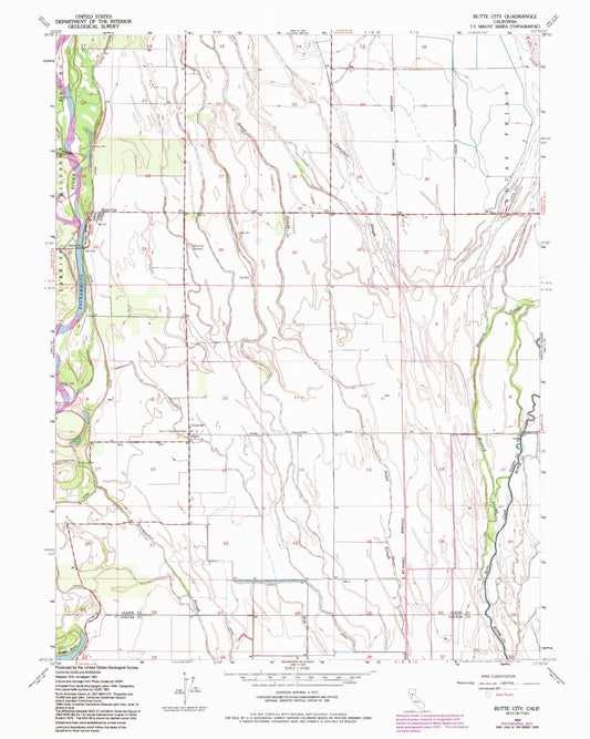 Classic USGS Butte City California 7.5'x7.5' Topo Map Image