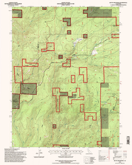 Classic USGS Butte Meadows California 7.5'x7.5' Topo Map Image