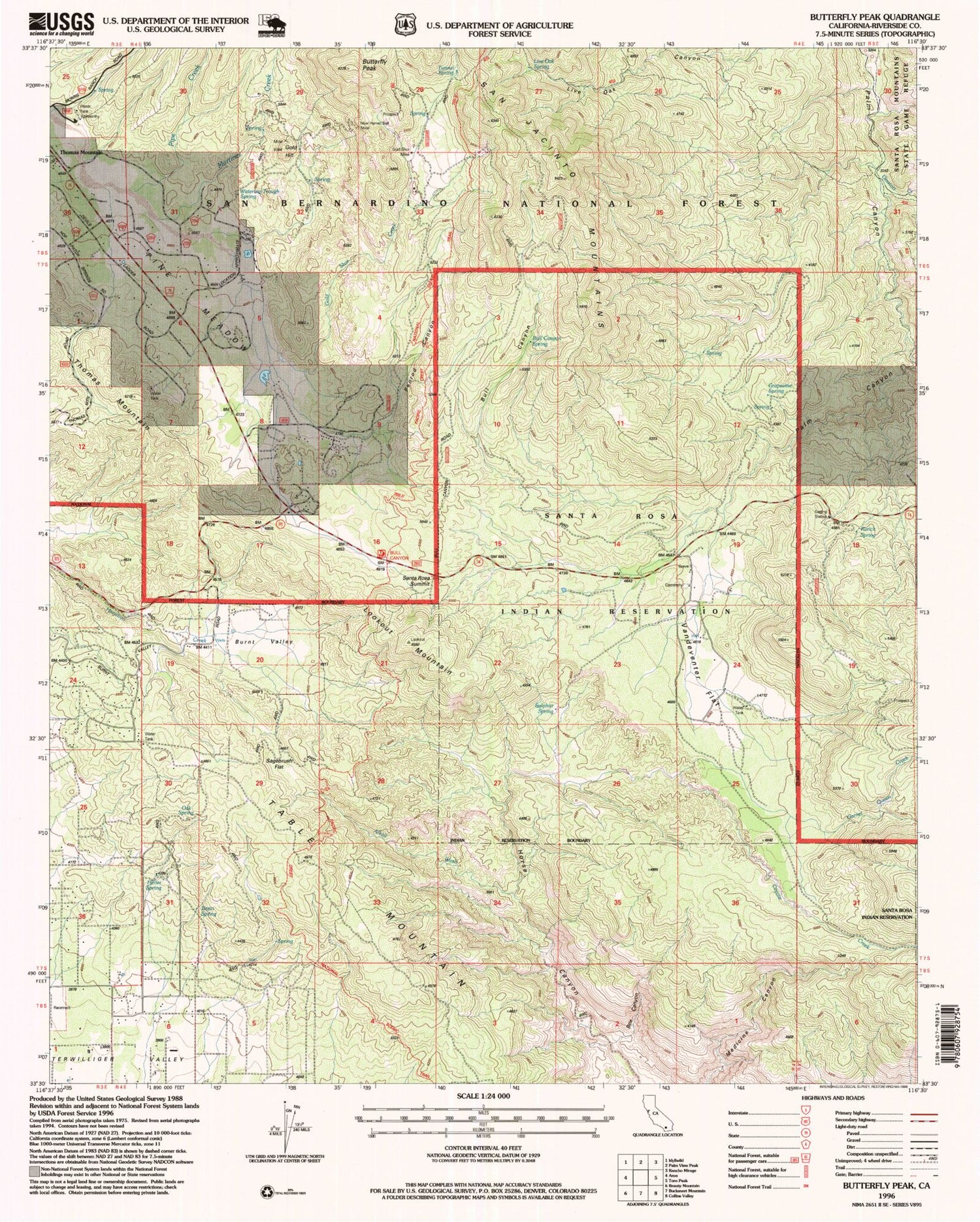 Classic USGS Butterfly Peak California 7.5'x7.5' Topo Map Image