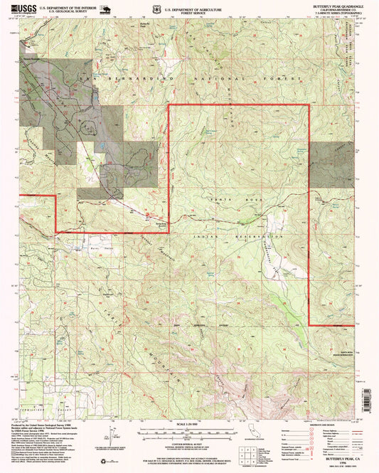 Classic USGS Butterfly Peak California 7.5'x7.5' Topo Map Image