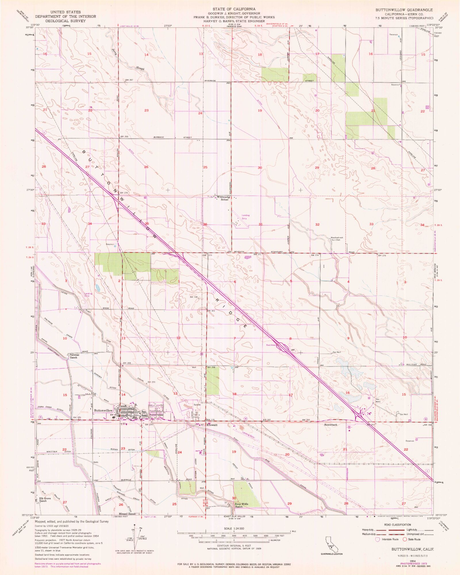 Classic USGS Buttonwillow California 7.5'x7.5' Topo Map MyTopo Map Store