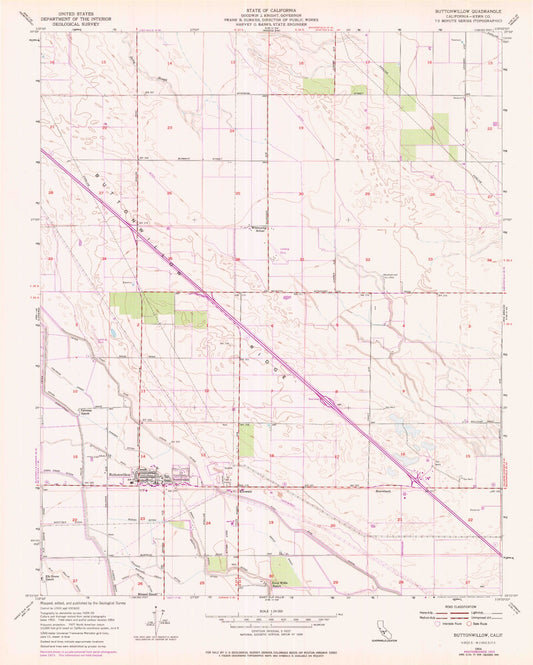 Classic USGS Buttonwillow California 7.5'x7.5' Topo Map Image