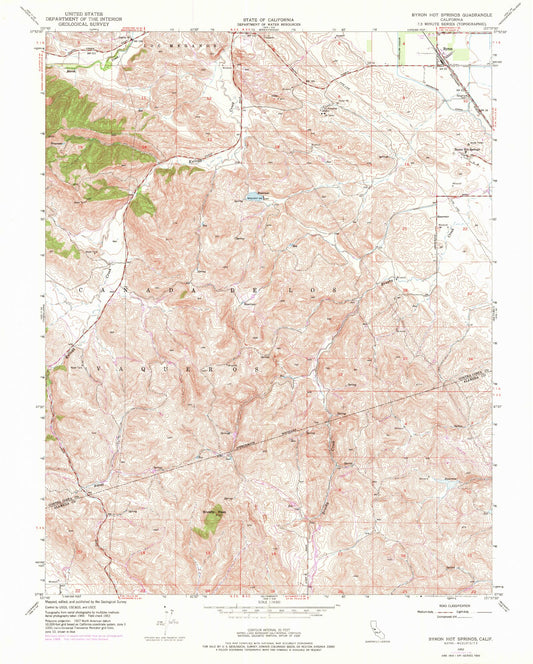 Classic USGS Byron Hot Springs California 7.5'x7.5' Topo Map Image