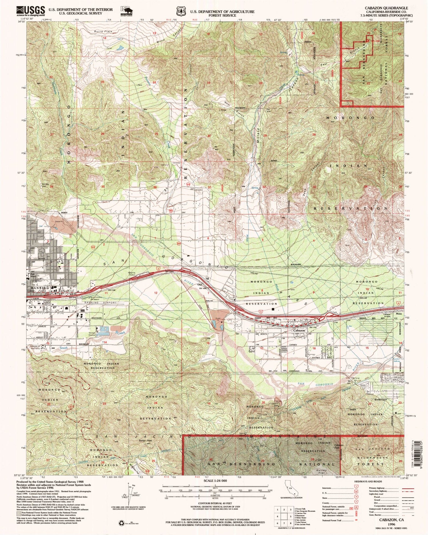 Classic USGS Cabazon California 7.5'x7.5' Topo Map Image