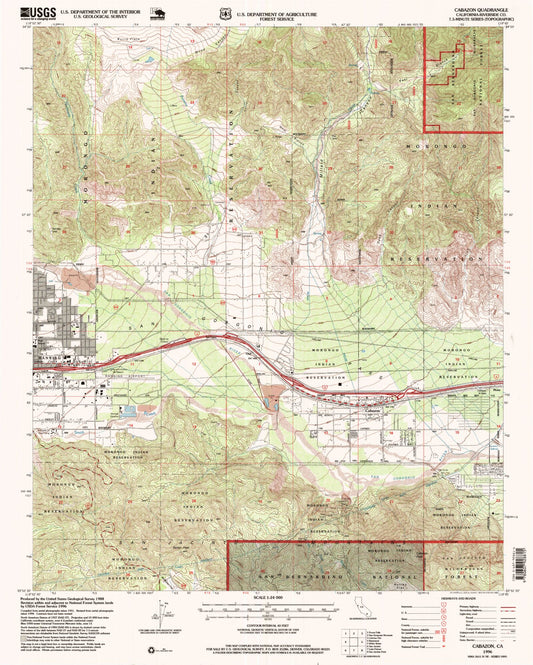 Classic USGS Cabazon California 7.5'x7.5' Topo Map Image