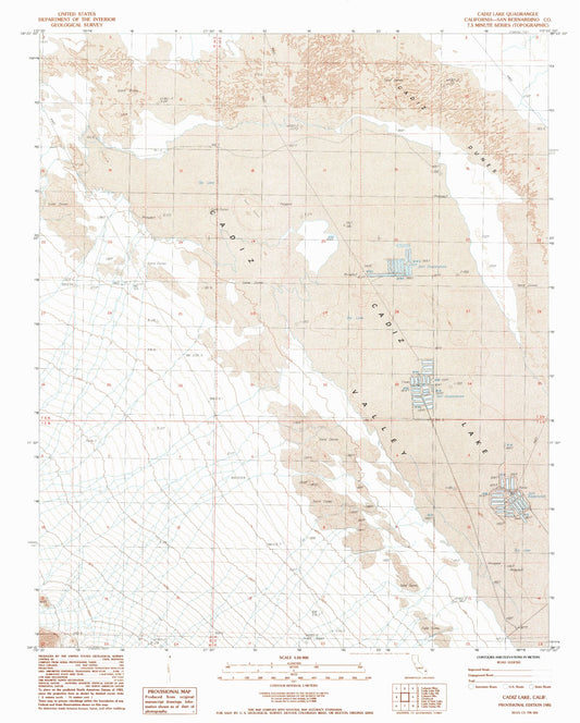 Classic USGS Cadiz Lake California 7.5'x7.5' Topo Map Image