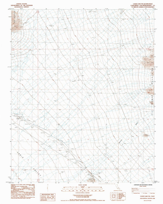 Classic USGS Cadiz Lake NE California 7.5'x7.5' Topo Map Image