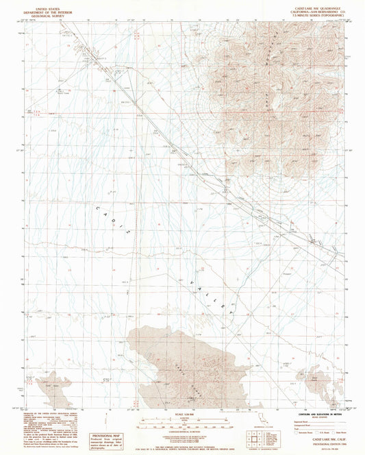 Classic USGS Cadiz Lake NW California 7.5'x7.5' Topo Map Image