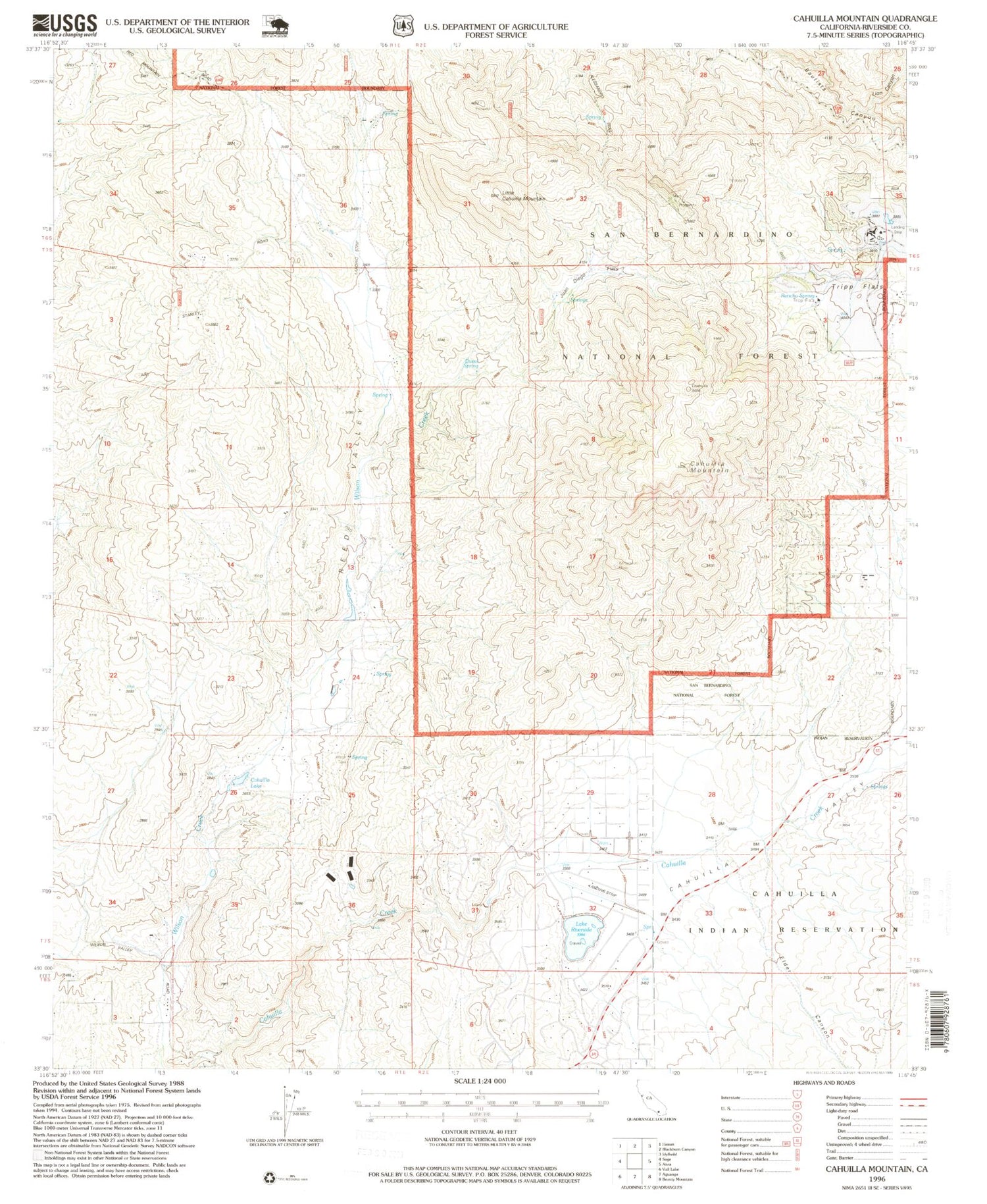 Classic USGS Cahuilla Mountain California 7.5'x7.5' Topo Map Image
