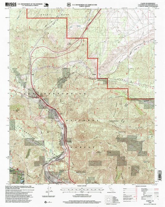 Classic USGS Cajon California 7.5'x7.5' Topo Map Image
