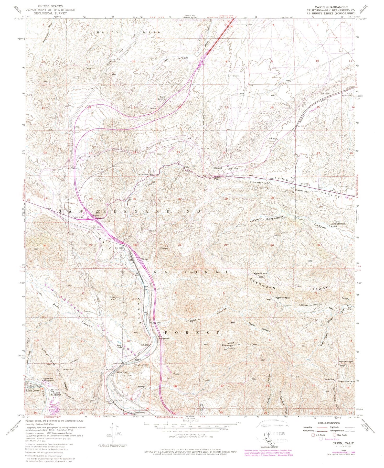 Classic USGS Cajon California 7.5'x7.5' Topo Map Image