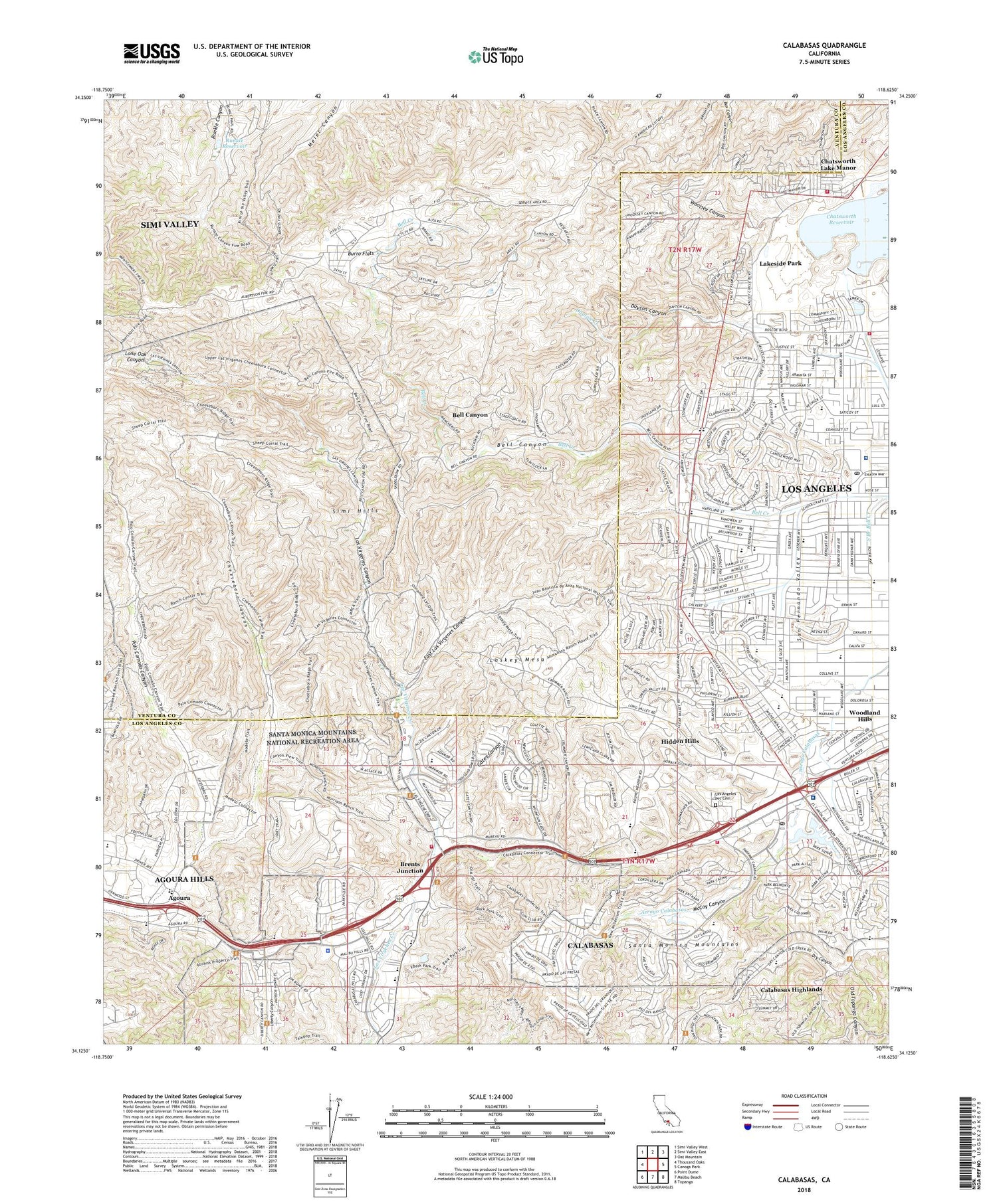 Calabasas California US Topo Map Image