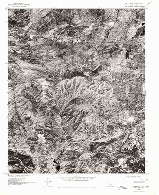 Classic USGS Calabasas California 7.5'x7.5' Topo Map Image